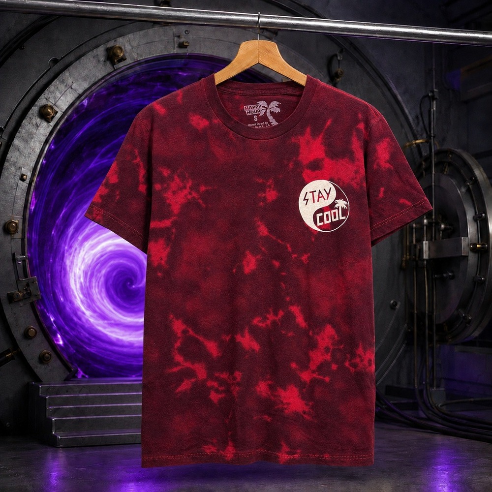Happy Hour Shades Mens Small Stay Cool Yin Yang Tie Dye Tee Burgundy Red